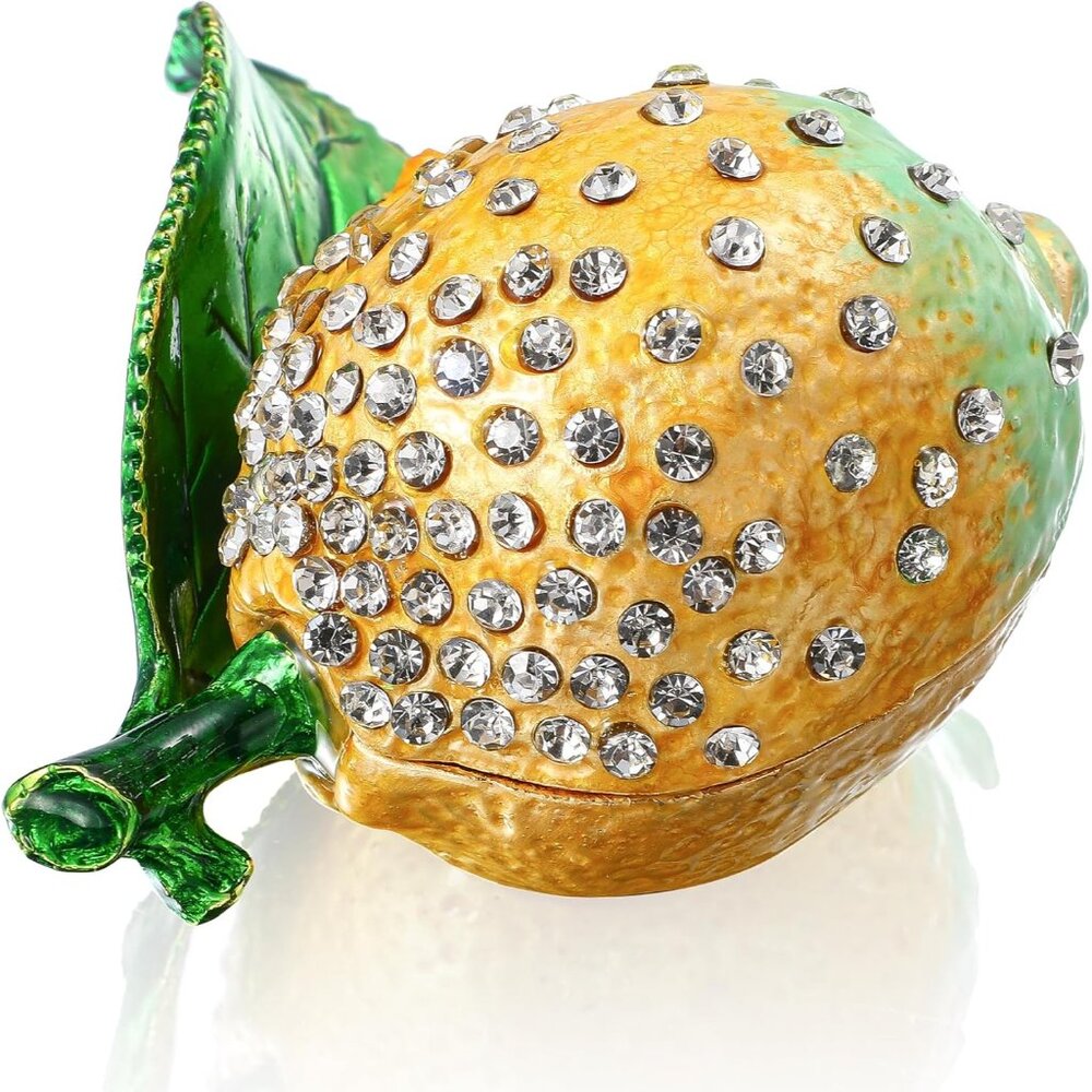Lemon Trinket Boxes Hinged Lemon Figurines Collectibles Hinged Jewelry Box Neckl